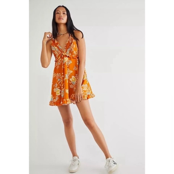 Free People Orange Floral Tropic Dress NWT - Picture 2 of 8